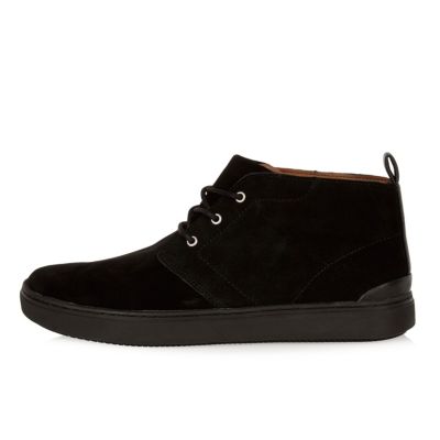 Black suede lace-up trainer boots